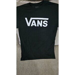 Vans Black Classic Fit T-Shirt With White Logo Print Size Small
